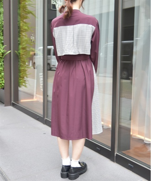 axes femme（アクシーズファム）の「チェック柄パッチワークワンピース（ワンピース・レディース・ワイン/ダークグリーン/ベージュ・FREE）」の6枚目の写真