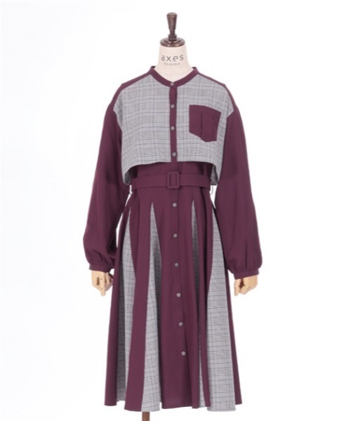 axes femme（アクシーズファム）の「チェック柄パッチワークワンピース（ワンピース・レディース・ワイン/ダークグリーン/ベージュ・FREE）」の7枚目の写真