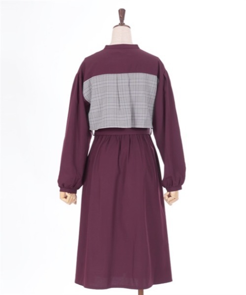 axes femme（アクシーズファム）の「チェック柄パッチワークワンピース（ワンピース・レディース・ワイン/ダークグリーン/ベージュ・FREE）」の9枚目の写真