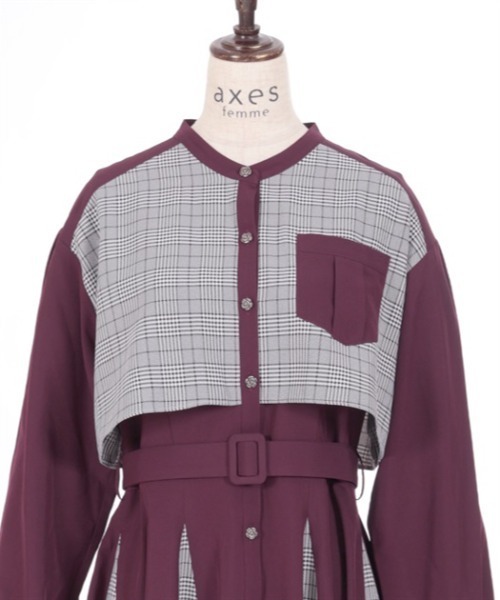 axes femme（アクシーズファム）の「チェック柄パッチワークワンピース（ワンピース・レディース・ワイン/ダークグリーン/ベージュ・FREE）」の10枚目の写真