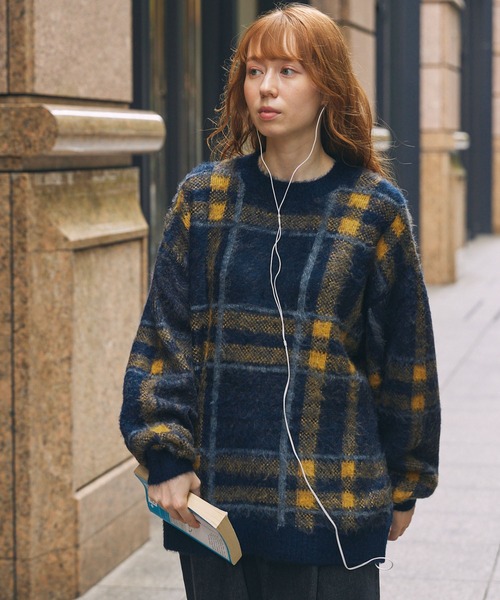 チェック柄 ジャガード オーバーサイズ ニットプルオーバー（ニット