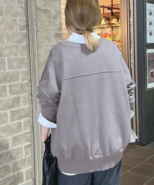 ABYS（アビス）の「モチモチで着心地抜群◎カラーパイピングススウェットニット（ニット/セーター・レディース・パープル/アイボリー/グレー・FREE）」の11枚目の写真