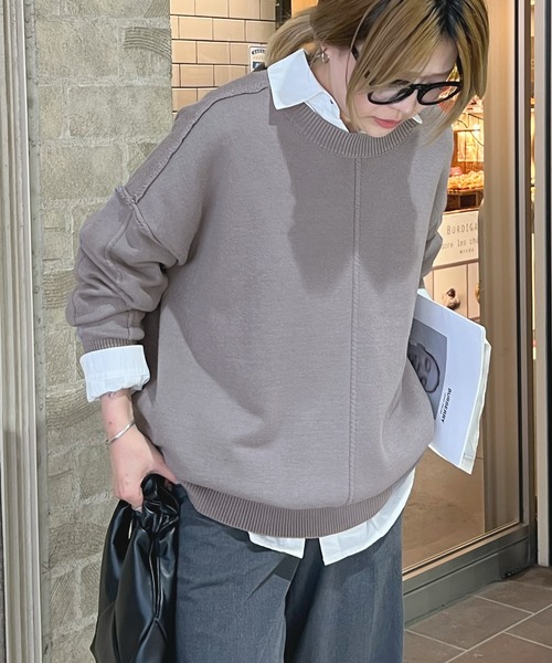 ABYS（アビス）の「モチモチで着心地抜群◎カラーパイピングススウェットニット（ニット/セーター・レディース・パープル/アイボリー/グレー・FREE）」の12枚目の写真