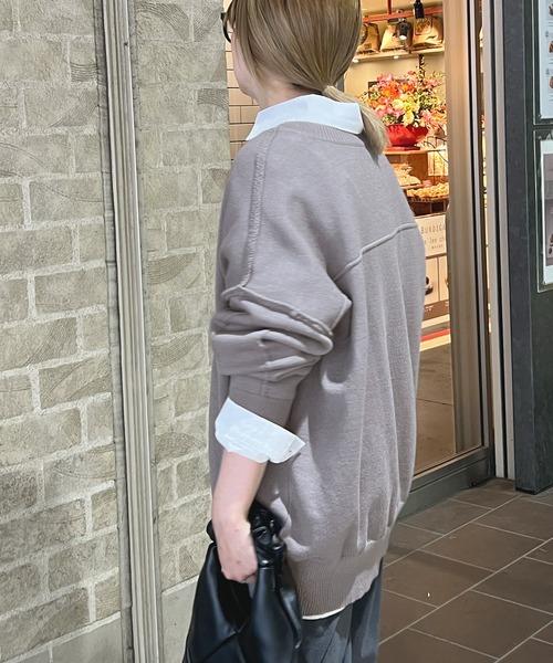 ABYS（アビス）の「モチモチで着心地抜群◎カラーパイピングススウェットニット（ニット/セーター・レディース・パープル/アイボリー/グレー・FREE）」の13枚目の写真