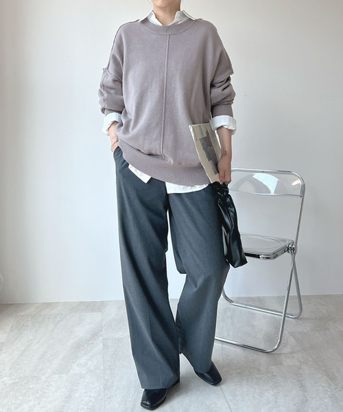 ABYS（アビス）の「モチモチで着心地抜群◎カラーパイピングススウェットニット（ニット/セーター・レディース・パープル/アイボリー/グレー・FREE）」の14枚目の写真