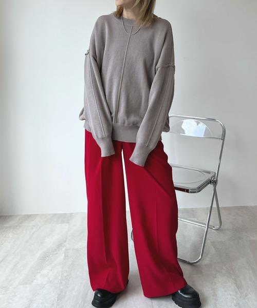 ABYS（アビス）の「モチモチで着心地抜群◎カラーパイピングススウェットニット（ニット/セーター・レディース・パープル/アイボリー/グレー・FREE）」の16枚目の写真