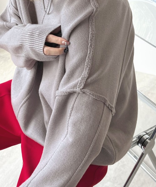 ABYS（アビス）の「モチモチで着心地抜群◎カラーパイピングススウェットニット（ニット/セーター・レディース・パープル/アイボリー/グレー・FREE）」の19枚目の写真