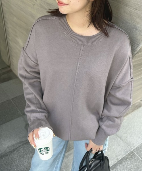 ABYS（アビス）の「モチモチで着心地抜群◎カラーパイピングススウェットニット（ニット/セーター・レディース・パープル/アイボリー/グレー・FREE）」の4枚目の写真