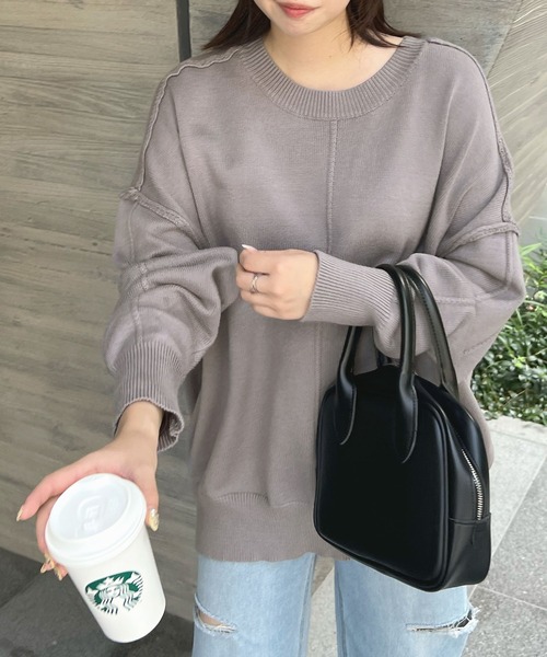 ABYS（アビス）の「モチモチで着心地抜群◎カラーパイピングススウェットニット（ニット/セーター・レディース・パープル/アイボリー/グレー・FREE）」の7枚目の写真