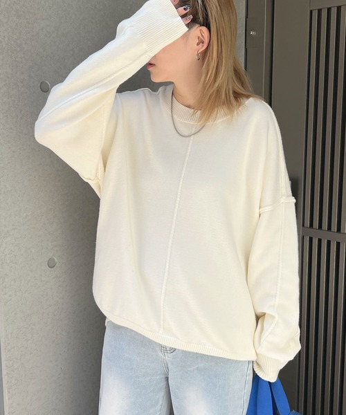 ABYS（アビス）の「モチモチで着心地抜群◎カラーパイピングススウェットニット（ニット/セーター・レディース・パープル/アイボリー/グレー・FREE）」の22枚目の写真