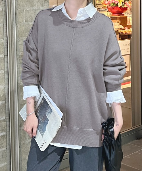 ABYS（アビス）の「モチモチで着心地抜群◎カラーパイピングススウェットニット（ニット/セーター・レディース・パープル/アイボリー/グレー・FREE）」の9枚目の写真