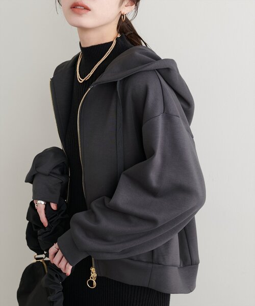 natural couture(ナチュラルクチュール)の「ふわもちWzipパーカー(Tシャツ/カットソー・レディース・ピンク/ブラウン/チャコールグレー/アイボリー/グレイッシュベージュ・FREE)」の2枚目の写真