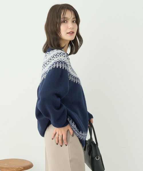 earth music&ecology（アースミュージックアンドエコロジー）の「オーロララメノルディックチュニック（チュニック・レディース・ネイビー/グレー/アイボリー・FREE）」の4枚目の写真