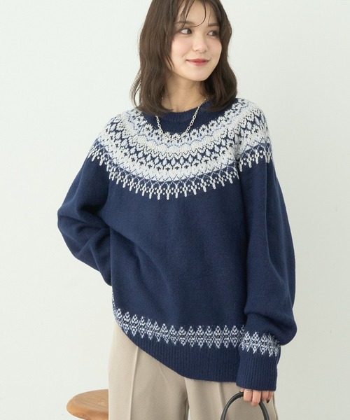 earth music&ecology（アースミュージックアンドエコロジー）の「オーロララメノルディックチュニック（チュニック・レディース・ネイビー/グレー/アイボリー・FREE）」の3枚目の写真