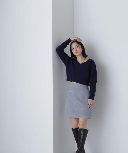 NATURAL BEAUTY BASIC(ナチュラルビューティーベーシック)の「◇コンパクトケーブルニット(ニット/セーター・レディース・オフホワイト/ライトグリーン/ネイビー・FREE)」の14枚目の写真
