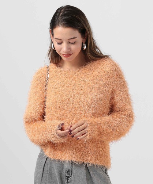 BAYFLOW（ベイフロー）の「ラメフェザーニットプルオーバー（ニット/セーター・レディース・オレンジ/アイボリー/ブラック/ブルー・FREE）」の2枚目の写真