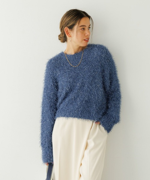 BAYFLOW（ベイフロー）の「ラメフェザーニットプルオーバー（ニット/セーター・レディース・オレンジ/アイボリー/ブラック/ブルー・FREE）」の4枚目の写真