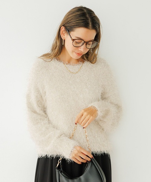 BAYFLOW（ベイフロー）の「ラメフェザーニットプルオーバー（ニット/セーター・レディース・オレンジ/アイボリー/ブラック/ブルー・FREE）」の3枚目の写真