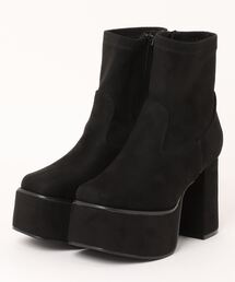 Mafmof(マフモフ)10.5cm厚底バルキーヒールストレッチショートブーツ