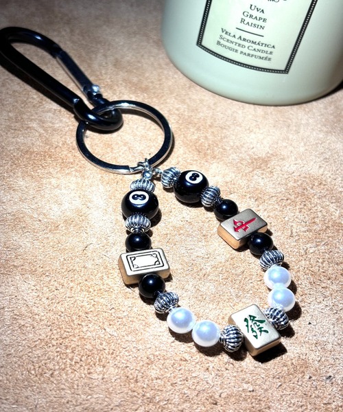 1004ST】スマイル ピースマークビーズ パール キーホルダー (MA