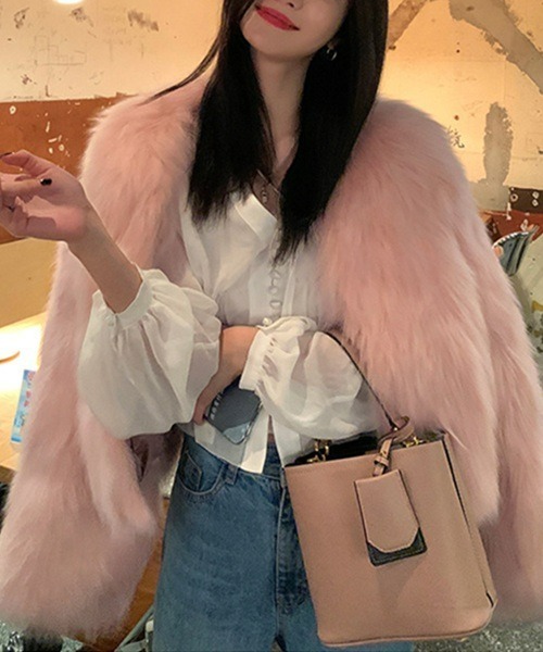 セール】フワフワぬくぬくファージャケット（ノーカラーコート