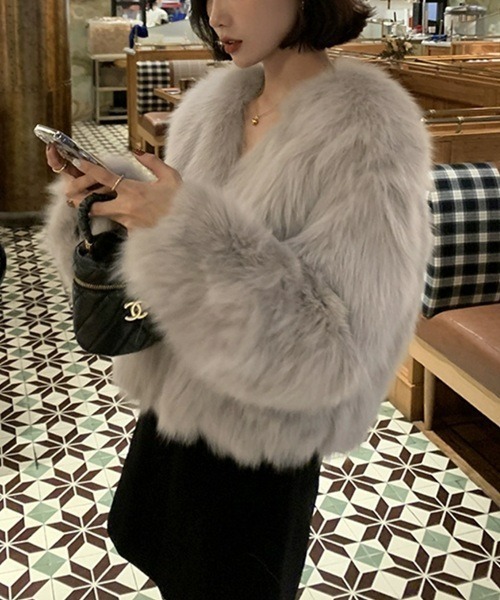 セール】フワフワぬくぬくファージャケット（ノーカラーコート