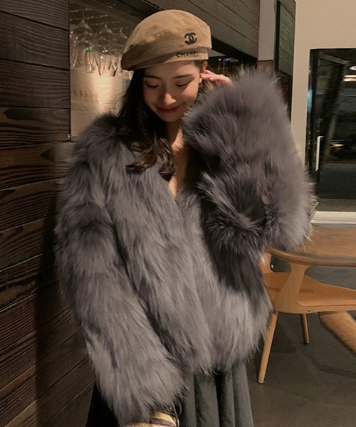 セール】フワフワぬくぬくファージャケット（ノーカラーコート