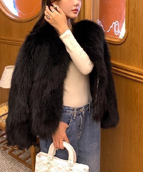 セール】フワフワぬくぬくファージャケット（ノーカラーコート