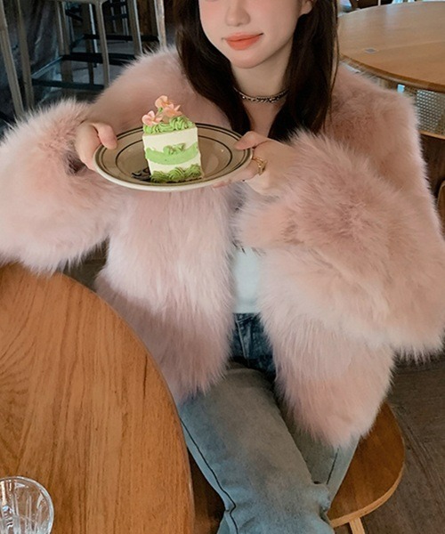 セール】フワフワぬくぬくファージャケット（ノーカラーコート