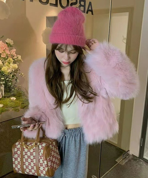 セール】フワフワぬくぬくファージャケット（ノーカラーコート