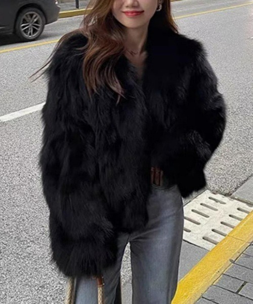 セール】フワフワぬくぬくファージャケット（ノーカラーコート