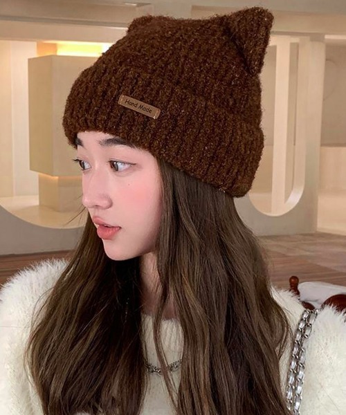 Miniministore（ミニミニストア）の「猫耳ビーニー リブニット帽子 レディース（ニットキャップ/ビーニー・レディース・ネイビー/ベージュ/オフホワイト/グレー/ピンク/ブラウン/ブラック・FREE）」の5枚目の写真