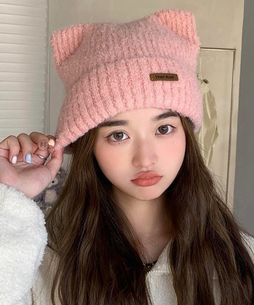 Miniministore（ミニミニストア）の「猫耳ビーニー リブニット帽子 レディース（ニットキャップ/ビーニー・レディース・ネイビー/ベージュ/オフホワイト/グレー/ピンク/ブラウン/ブラック・FREE）」の7枚目の写真