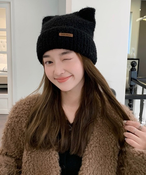 Miniministore（ミニミニストア）の「猫耳ビーニー リブニット帽子 レディース（ニットキャップ/ビーニー・レディース・ネイビー/ベージュ/オフホワイト/グレー/ピンク/ブラウン/ブラック・FREE）」の11枚目の写真