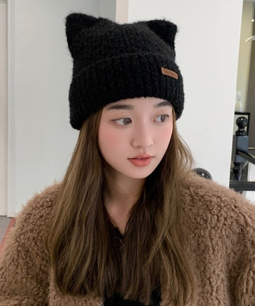 Miniministore（ミニミニストア）の「猫耳ビーニー リブニット帽子 レディース（ニットキャップ/ビーニー・レディース・ネイビー/ベージュ/オフホワイト/グレー/ピンク/ブラウン/ブラック・FREE）」の13枚目の写真