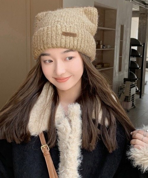 Miniministore（ミニミニストア）の「猫耳ビーニー リブニット帽子 レディース（ニットキャップ/ビーニー・レディース・ネイビー/ベージュ/オフホワイト/グレー/ピンク/ブラウン/ブラック・FREE）」の15枚目の写真