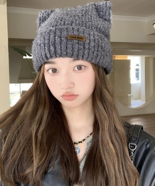 Miniministore（ミニミニストア）の「猫耳ビーニー リブニット帽子 レディース（ニットキャップ/ビーニー・レディース・ネイビー/ベージュ/オフホワイト/グレー/ピンク/ブラウン/ブラック・FREE）」の18枚目の写真