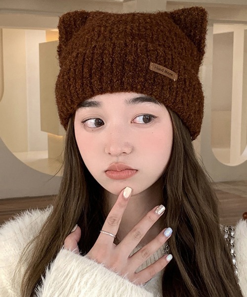 Miniministore（ミニミニストア）の「猫耳ビーニー リブニット帽子 レディース（ニットキャップ/ビーニー・レディース・ネイビー/ベージュ/オフホワイト/グレー/ピンク/ブラウン/ブラック・FREE）」の20枚目の写真