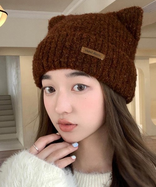 Miniministore（ミニミニストア）の「猫耳ビーニー リブニット帽子 レディース（ニットキャップ/ビーニー・レディース・ネイビー/ベージュ/オフホワイト/グレー/ピンク/ブラウン/ブラック・FREE）」の21枚目の写真