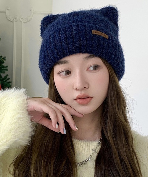 Miniministore（ミニミニストア）の「猫耳ビーニー リブニット帽子 レディース（ニットキャップ/ビーニー・レディース・ネイビー/ベージュ/オフホワイト/グレー/ピンク/ブラウン/ブラック・FREE）」の22枚目の写真