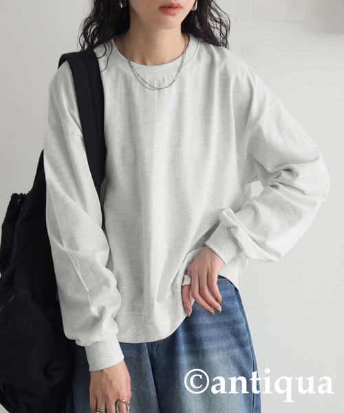 antiqua（アンティカ）の「ミニ裏毛変形トップス（スウェット・レディース・ブラック/オートミール・ONESIZE）」の2枚目の写真