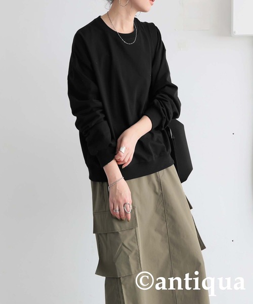 antiqua（アンティカ）の「ミニ裏毛変形トップス（スウェット・レディース・ブラック/オートミール・ONESIZE）」の16枚目の写真