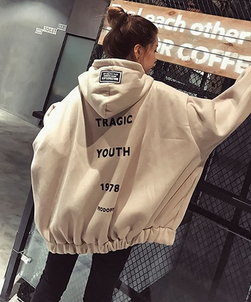 AURORA boutique】バック&フーディロゴプリントシルエットフーディ