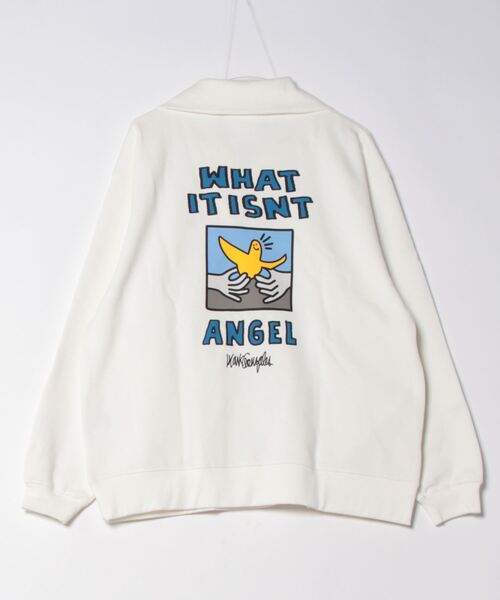 (What it isNt)ART BY MARKGONZALES(ワットイットイズント)の「【(What it isNt)ART BY MARKGONZALES / (ワットイットイズント) アートバイ マークゴンザレス】バックプリントハーフジップスウェットトレーナー(スウェット・メンズ・ホワイト/パープル/チャコールグレー・MEDIUM/LARGE/X-LARGE)」の6枚目の写真