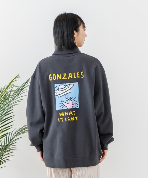 (What it isNt)ART BY MARKGONZALES(ワットイットイズント)の「【(What it isNt)ART BY MARKGONZALES / (ワットイットイズント) アートバイ マークゴンザレス】バックプリントハーフジップスウェットトレーナー(スウェット・メンズ・ホワイト/パープル/チャコールグレー・MEDIUM/LARGE/X-LARGE)」の8枚目の写真