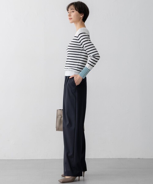 23区 S(ニジュウサンクチイサイサイズ)の「【洗える】シルキーレーヨンワイドリブ ニット(ニット/セーター・レディース・ネイビー系/ネイビー系1/ブラック系1/ホワイト系・32)」の14枚目の写真