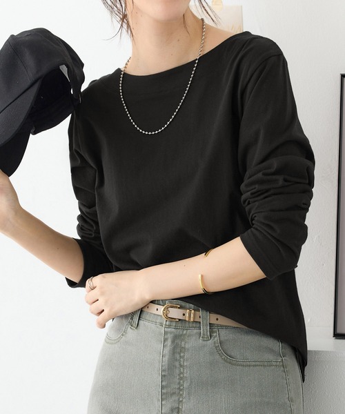 Viola e Viola(ヴィオラエヴィオラ)の「柔らか綿100%大人キレイTシャツ(Tシャツ/カットソー・レディース・ホワイト×ブラック/ブラック/ホワイト/ブルー・3L/LL/L/M)」の2枚目の写真