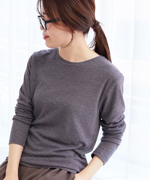 le.coeur blanc（ルクールブラン）の「《手洗い可能》シアーリブロングスリーブTシャツ（Tシャツ/カットソー・レディース・ベージュ/ダークグレー/オフホワイト・38）」の3枚目の写真