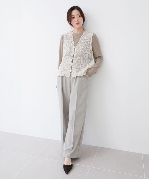 le.coeur blanc（ルクールブラン）の「《手洗い可能》シアーリブロングスリーブTシャツ（Tシャツ/カットソー・レディース・ベージュ/ダークグレー/オフホワイト・38）」の14枚目の写真