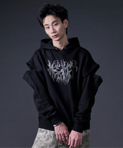 Ellno Loset（エルノロゼット）の「アソートモチーフロゴフーディ（パーカー・メンズ・ブラック/ブラック系その他・MEDIUM/LARGE）」の11枚目の写真